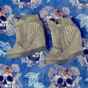 First Love Grey Silver Studded wedge sneakers